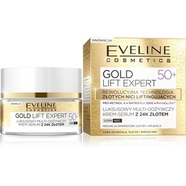 EVELINE COSMETICS GOLD LIFT EXPERT 50+ FACE MULTI- NOURISHING CREAM SERUM WITH 24K GOLD