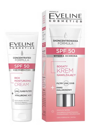 EVELINE SPF 50 RICH MOISTURIZING CREAM CONCENTRATED FORMULA HYALURONIC ACID