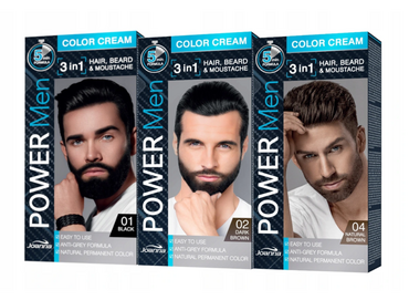 JOANNA POWER MEN COLOR CREAM PERNAMENT DYE FOR HAIR BREAD MOUSTACHE 3in1 FOR MEN