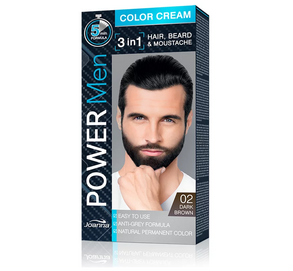 JOANNA POWER MEN COLOR CREAM PERNAMENT DYE FOR HAIR BREAD MOUSTACHE 3in1 FOR MEN