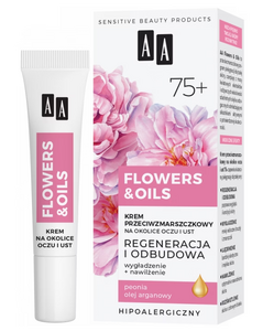 AA FLOWERS & OILS KREM PRZECIWZMARSZCZKOWY NA OKOLICE OCZU I UST EFEKT REGENERACJI 75+