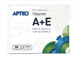 APTEO WITAMINA A + E SUPLEMENT DIETY 750 µg+ 20mg  skóra, wzrok 30 kapsułek