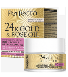 DAX COSMETICS PERFECTA 24K GOLD AND ROSE OIL LUKSUSOWY KREM PRZECIWZMARSZCZKOWY DZIEŃ I NOC 80+