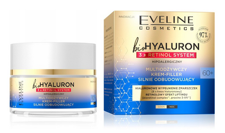 EVELINE BIO HYALURON 3X RETINOL SYSTEM MULTIODŻYWCZY KREM FILLER DILNIE ODBUDOWUJACY 60+