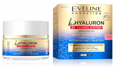 EVELINE BIO HYALURON 3X RETINOL SYSTEM SILNIE REGENERUJACY KREM FILLER PRZYWRACAJĄCY OBJĘTOŚĆ 70+