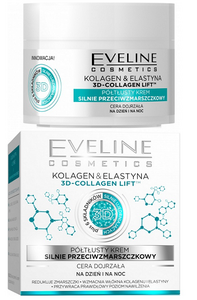 EVELINE COSMETICS KOLAGEN & ELASTYNA 3D-COLLAGEN LIFT PÓŁTŁUSTY KREM SILNIE PRZECIWZMARSZCZKOWY DZIEŃ NOC