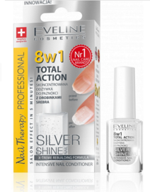 EVELINE COSMETICS NAIL THERAPY 8W1 TOTAL ACTION SKONCENTROWANA ODZYWKA DO PAZNOKCI Z DROBINKAMI SREBRA